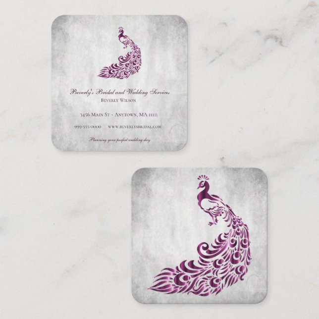 Magenta Peacock Wedding and Bridal Services Square Business Card (Front/Back)