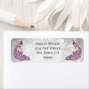 Magenta Peacocks Address Label