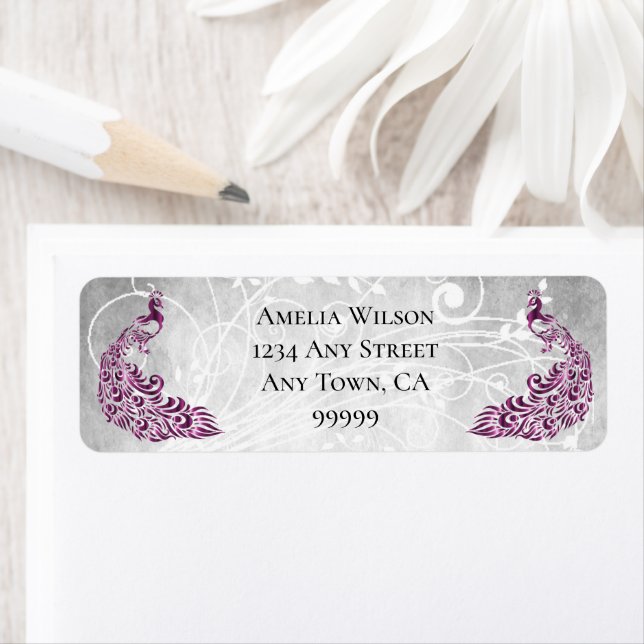 Magenta Peacocks Address Label (Insitu)