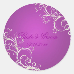 Magenta pearl swirls wedding stickers
