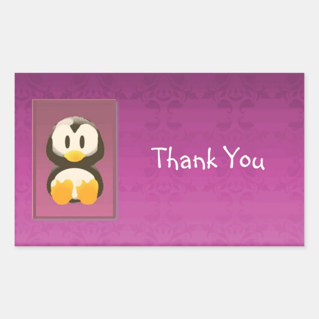 Magenta Penguin Thank You Sticker (Front)