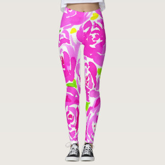 Magenta Peonies Watercolor Pattern Leggings