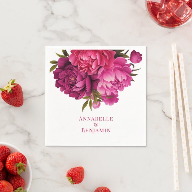 Magenta Peony Floral Wedding  Napkin (Insitu)