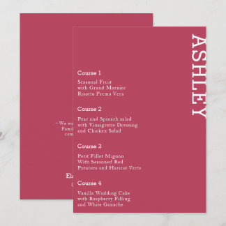 Magenta Personalised Guest Name Wedding Menu