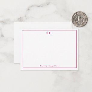 Magenta Pink 2 Monogram Name Minimal Border Card