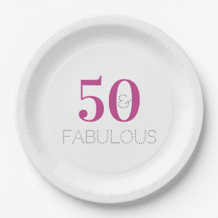 Magenta Pink 50 and Fabulous Text Birthday  Paper Plate