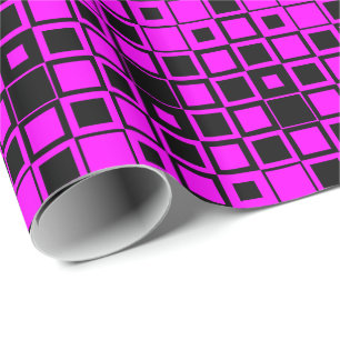 Magenta Pink and Black Square Inside Square Wrapping Paper