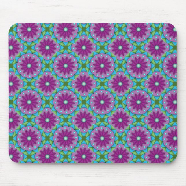 Magenta, Pink and Green Flower Pattern Mouse Mat (Front)