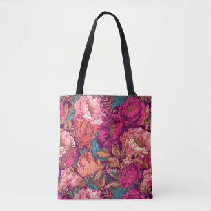 Magenta Pink and Teal Maximalist Floral Tote Bag