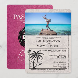 Magenta Pink Bahamas Passport Wedding Invitation
