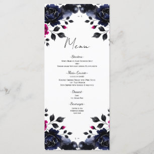 Magenta Pink & Blue Inky Floral Watercolor Menu