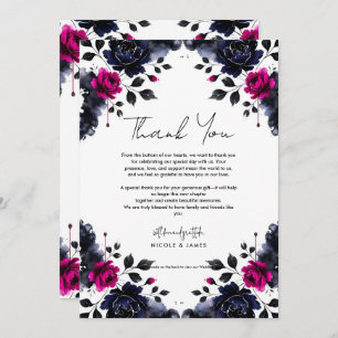 Magenta Pink & Blue Inky Floral Watercolor Wedding Invitation