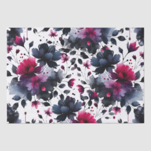 Magenta Pink & Blue Inky Floral Watercolor Wedding Tissue Paper