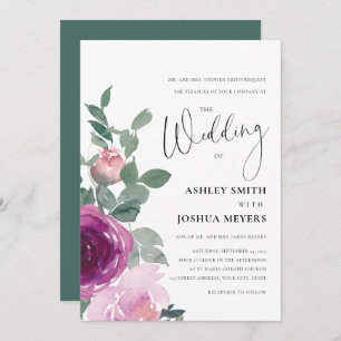 Magenta Pink Blush Pink Floral Roses Wedding Invitation