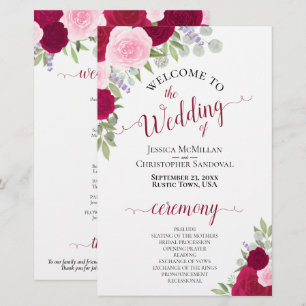 Magenta & Pink Boho Floral Budget Wedding Program