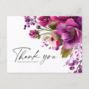 Magenta Pink Bold Modern Floral Wedding Thank You Postcard