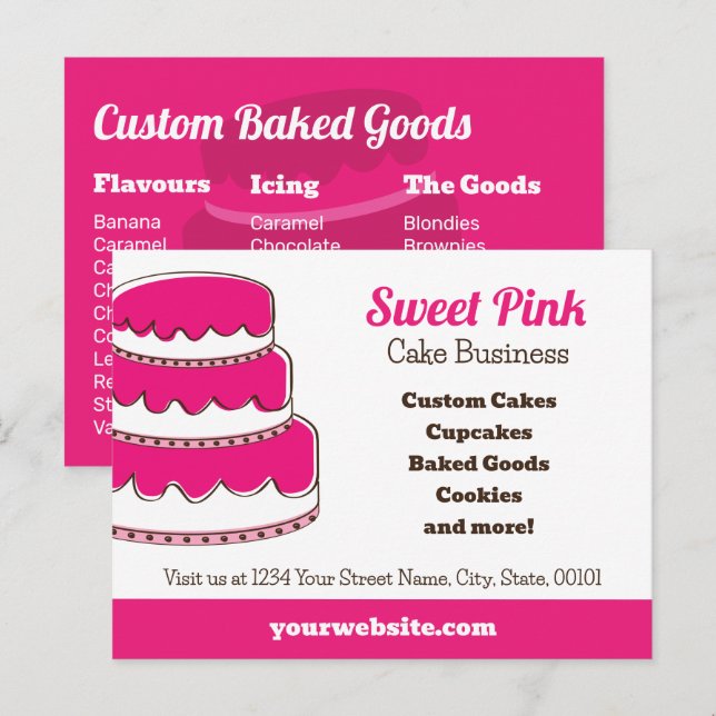 Magenta Pink Cake Bakery | Flavours Menu Postcard (Front/Back)