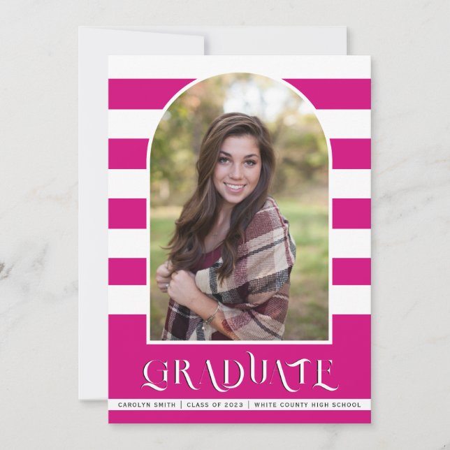 Magenta pink Class of 2023 arch photo graduation Announcement (Front)