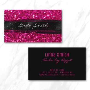 Magenta Pink Confetti Glitter Black Brush Strokes Business Card