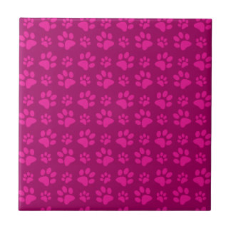 Magenta pink dog paw prints pattern tile