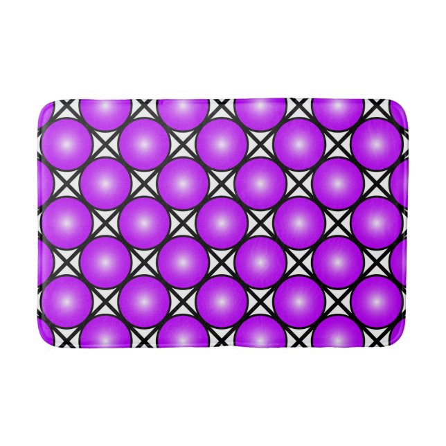 Magenta Pink Dots Black White Lattice Pattern Bath Mat (Front)