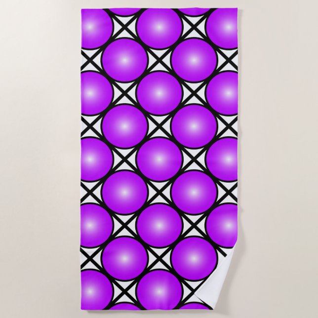 Magenta Pink Dots Black White Lattice Pattern Beach Towel (Front)