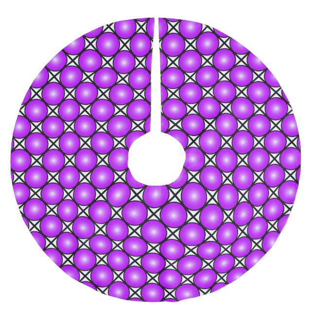 Magenta Pink Dots Black White Lattice Pattern Brushed Polyester Tree Skirt (Front)