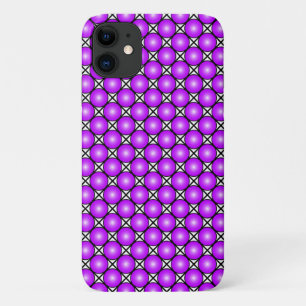 Magenta Pink Dots Black White Lattice Pattern iPhone 11 Case