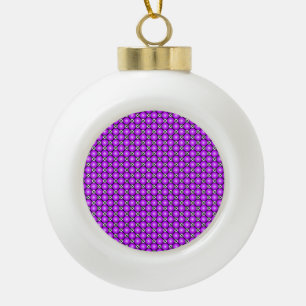 Magenta Pink Dots Black White Lattice Pattern Ceramic Ball Christmas Ornament