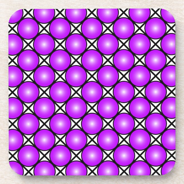 Magenta Pink Dots Black White Lattice Pattern Coaster (Front)