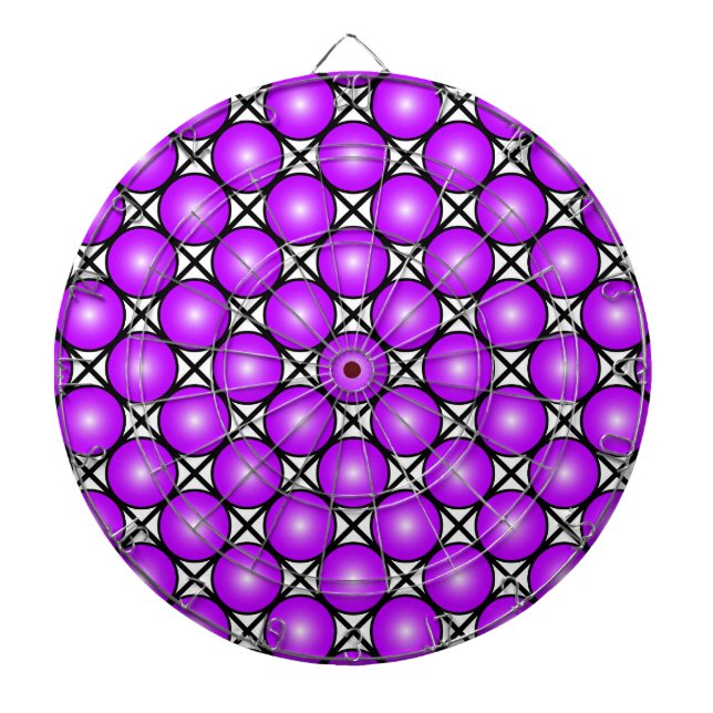 Magenta Pink Dots Black White Lattice Pattern Dartboard (Front)