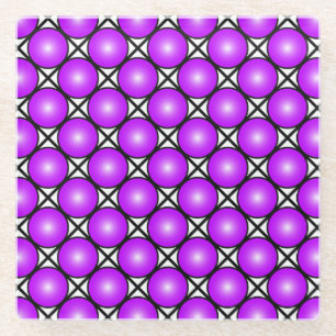 Magenta Pink Dots Black White Lattice Pattern Glass Coaster