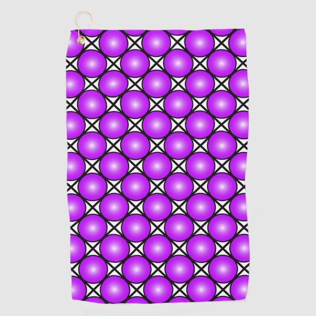 Magenta Pink Dots Black White Lattice Pattern Golf Towel (Front)
