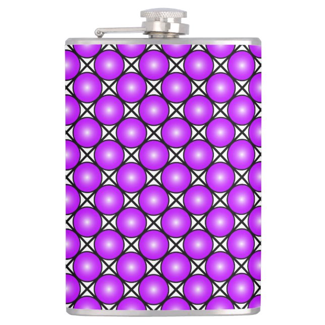 Magenta Pink Dots Black White Lattice Pattern Hip Flask (Front)