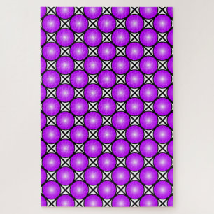 Magenta Pink Dots Black White Lattice Pattern Jigsaw Puzzle