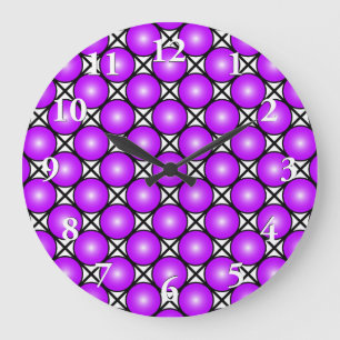 Magenta Pink Dots Black White Lattice Pattern Large Clock