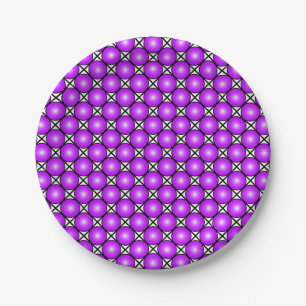 Magenta Pink Dots Black White Lattice Pattern Paper Plate