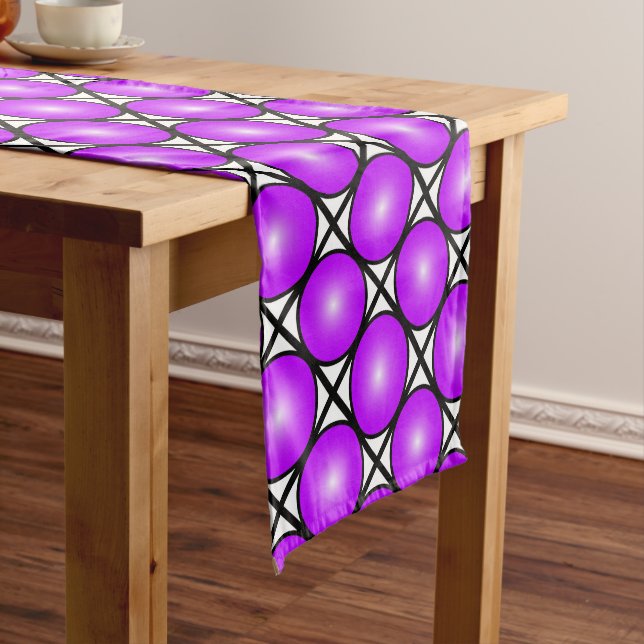 Magenta Pink Dots Black White Lattice Pattern Short Table Runner (In Situ)