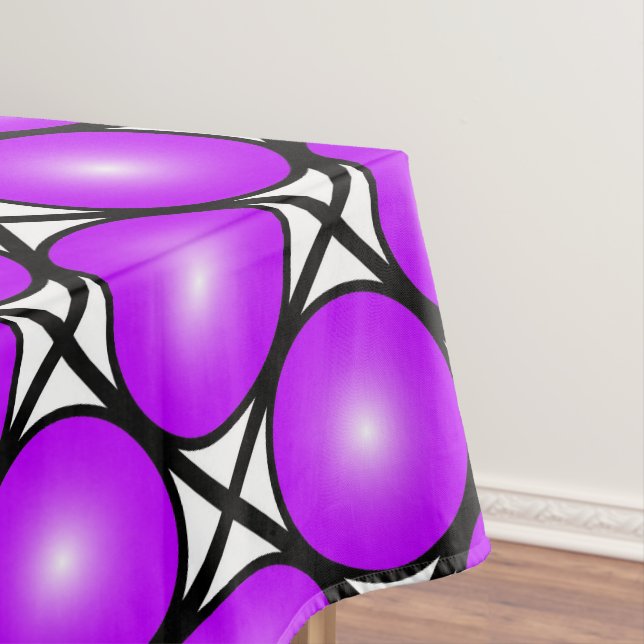 Magenta Pink Dots Black White Lattice Pattern Tablecloth (In Situ)