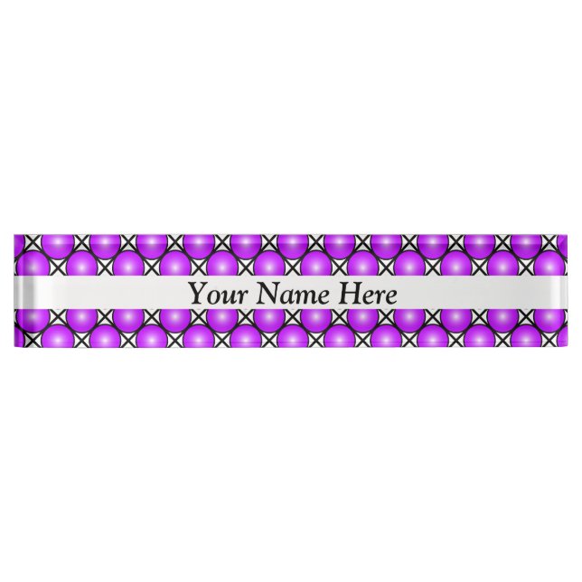 Magenta Pink Dots Black White Lattice Pattern Text Nameplate (Front)