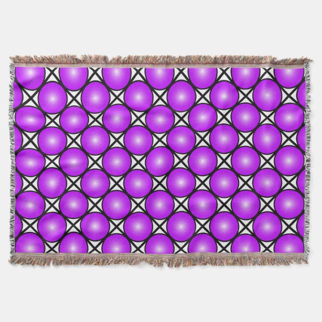 Magenta Pink Dots Black White Lattice Pattern Throw Blanket (Front)