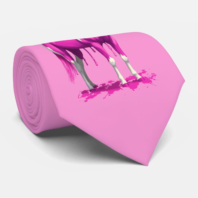 Magenta Pink Dripping Wet Paint Horse Tie (Rolled)