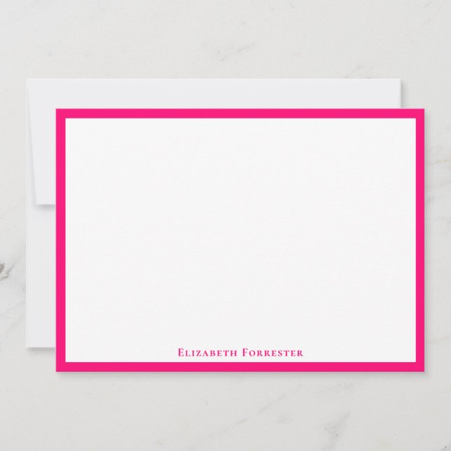 Magenta Pink Elegant Modern Flat Note Card (Front)