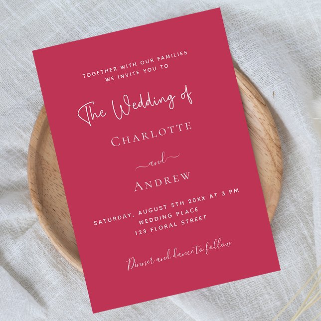 Magenta pink elegant script wedding invitation (Creator Uploaded)