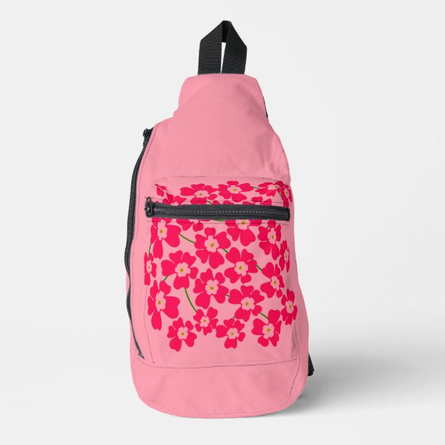 Magenta Pink Fantasy Flower Aesthetic Sling Bag (Front)