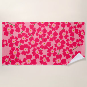 Magenta Pink Fantasy Flower Power  Beach Towel