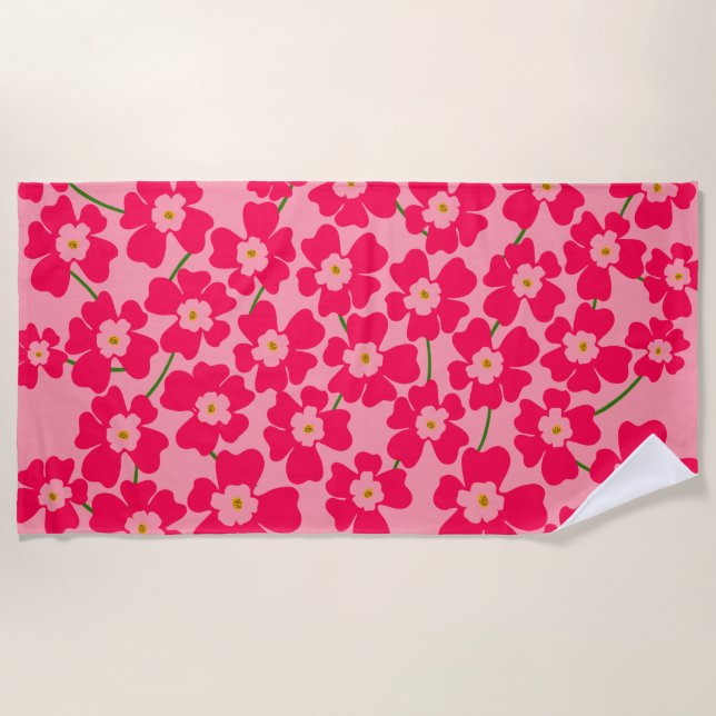 Magenta Pink Fantasy Flower Power  Beach Towel (Front)
