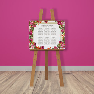 Magenta Pink Floral Bordered Seating Chart