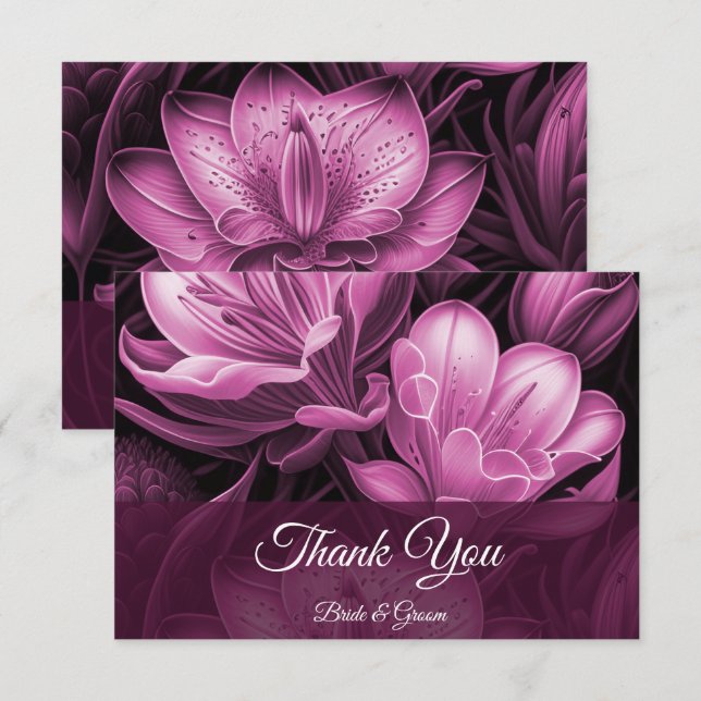 Magenta Pink Floral Flat Thank You Card (Front/Back)