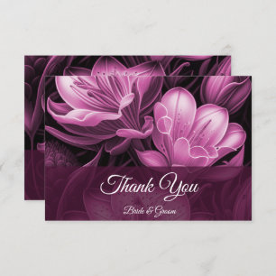 Magenta Pink Floral Flat Thank You Card